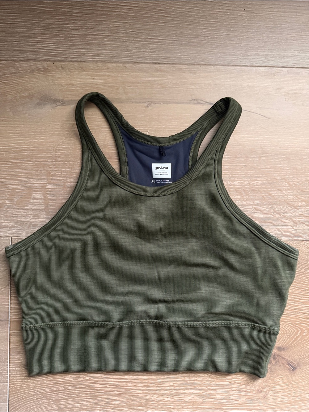 prAna Women's Olive Green Ribbed Racerback Bralette